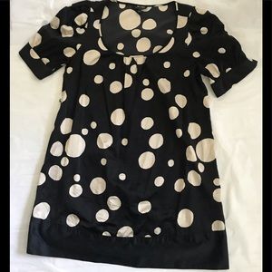 The Limited Vintage Polka Dot Silk Cotton Aline Dress Tunic Puff Sleeve Festival